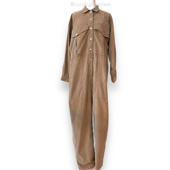 Vintage 80’s Saint Germain Paris Long Sleeve Corduroy Belted Jumpsuit In Brown - Picture 1 of 16